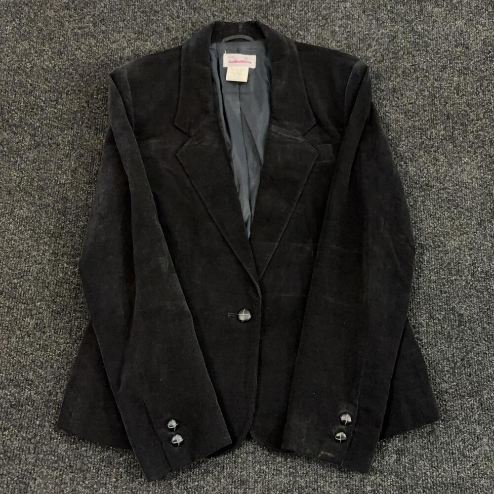 Vintage Collections Blazer Juniors 5 Black Corduroy Button Notch Collar Lined